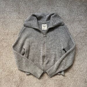 Abercrombie Women's Double Zip Ribbed Cardigan in Gray